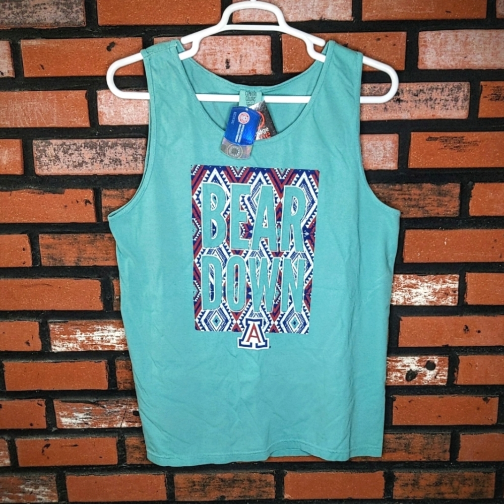 Comfort Colors NCAA University of Arizona Wildcats 'Bear Down' Tank Tee L Teal